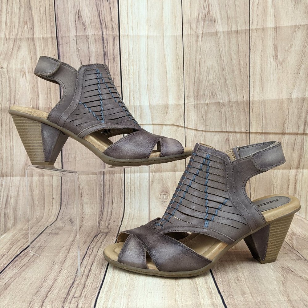EARTH Libra Heeled Sandals Gray Leather Comfort Sandal Sz 10 - Picture 7 of 10